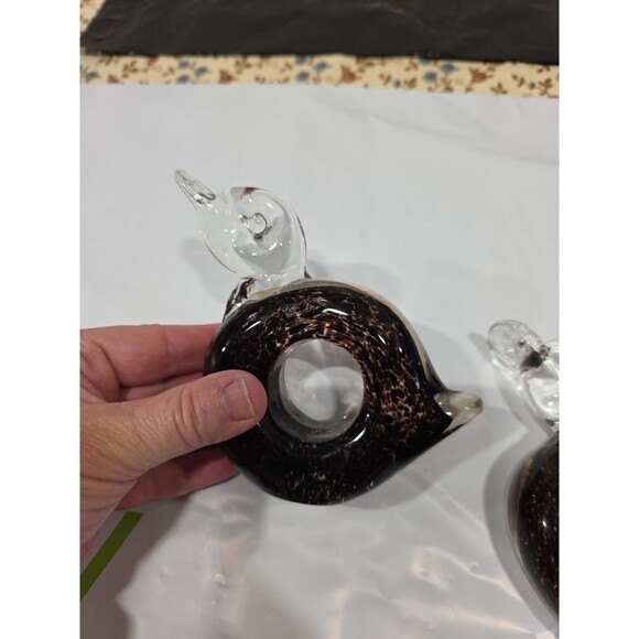 2- Vintage Murano? Glass Ducks Birds Paperweights Black Purple Clear‎ MCM Home - Picture 2 of 9
